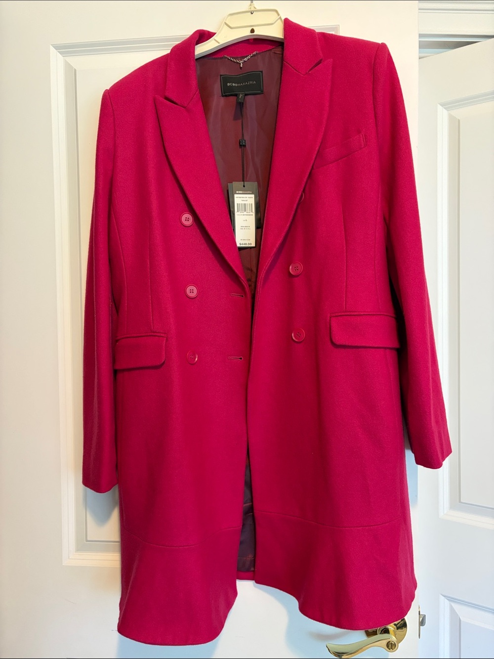 BCBGMaxAzria Pink Double-Breasted Wool Coat
